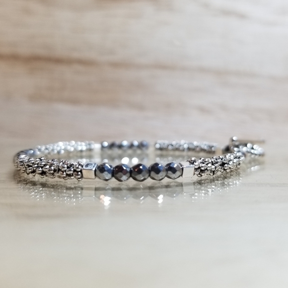 Beaded Two Tone Hematite Gemstone Bracelet - Picture 2 of 6